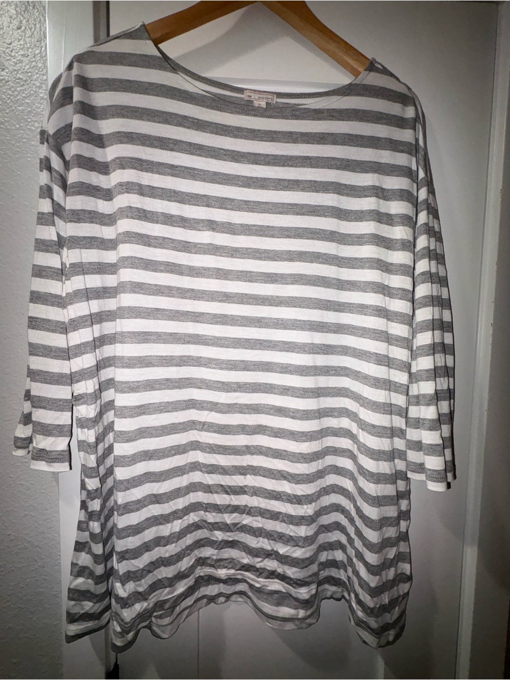 Women's Gray and White Striped Boatneck Top